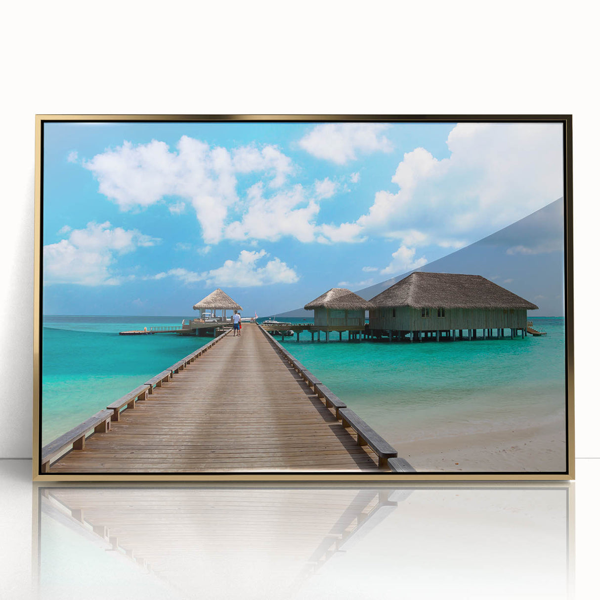 Framed acrylic print of a serene Fiji beach with soft pastel colors, ideal for modern art wall decor.