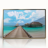 Framed acrylic print of a serene Fiji beach with soft pastel colors, ideal for modern art wall decor.