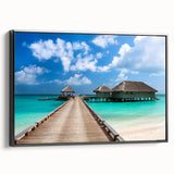 Black and white framed canvas of a vintage Fiji landscape, ideal for bedroom wall decor.