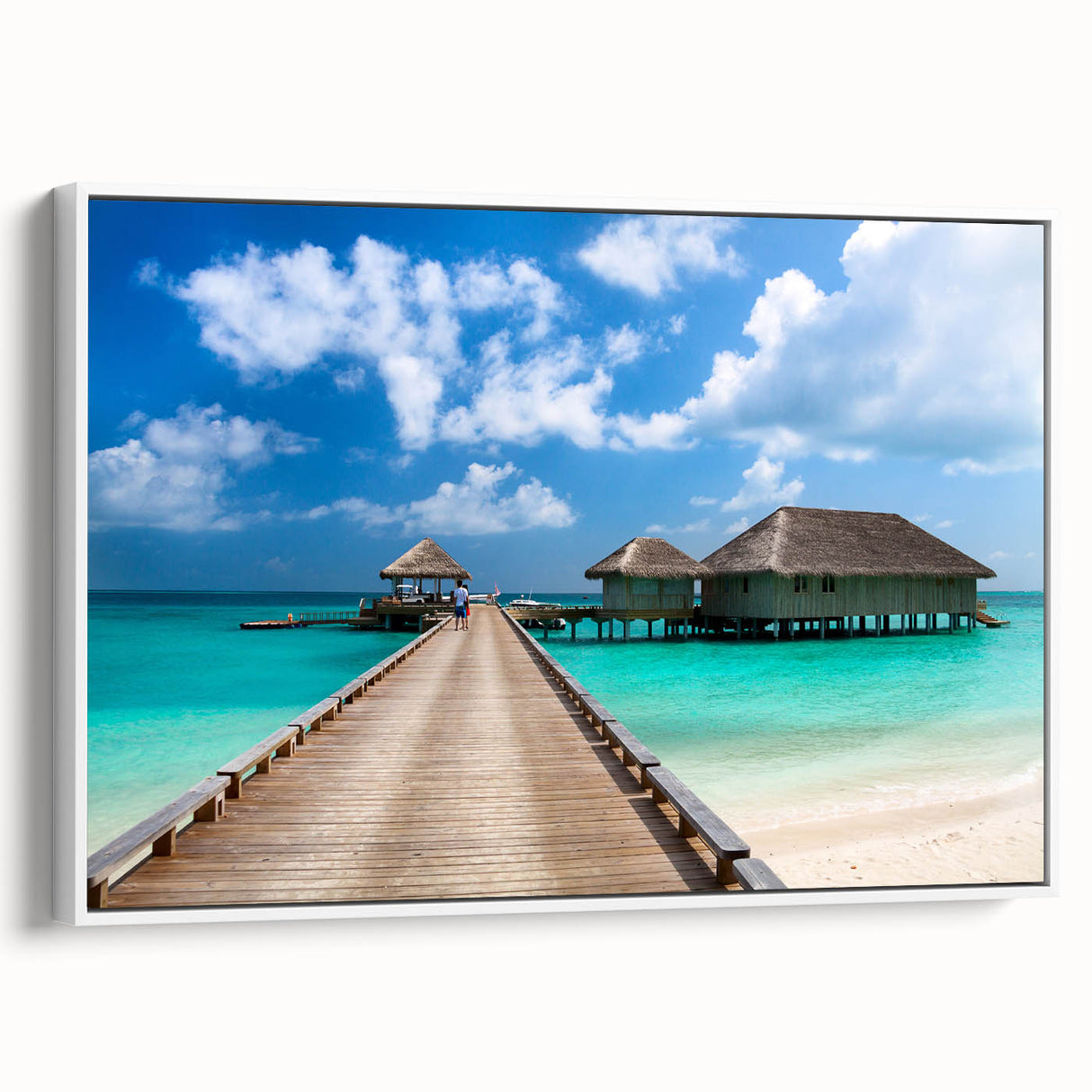 Vintage poster art of a Fiji scenery on framed canvas, featuring vibrant colors, ideal for large living room walls.