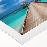 Art deco poster featuring a serene Fiji beachscape in pastel shades, on rolled canvas, ideal for dining room wall art.