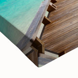 Large art depicting a black and white landscape of Fiji on stretched canvas, ideal for bedroom wall decor.