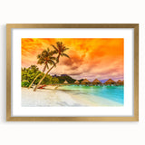 Extra large abstract art print depicting a serene oceanic scene in muted blue and green tones on a gold-framed canvas.