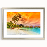 Textured abstract art print of Bora Bora in pastel blue and green tones, framed in silver, suitable for bedroom decor.