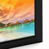 Extra large framed canvas featuring a textured depiction of Bora Bora's oceanic scenery in vibrant blues and greens.