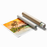 Extra large rolled print of French Polynesia scenery with vibrant ocean and sky tones, suitable for classy bathroom wall art.