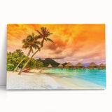 Black and white image of Bora Bora scenery on stretched canvas, ideal for kitchen wall art or bedroom ambiance.