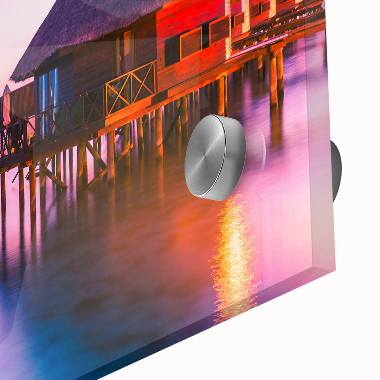 Mid-century modernist style large abstract wall art of Tahiti's ocean scenery in acrylic glass, ideal for dining room decor.