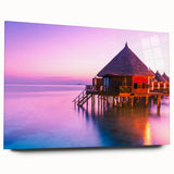 Acrylic print of a Tahitian landscape with vivid blue and green tones, ideal for bedroom or dining room art.