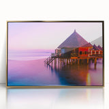 Mid-century modernist acrylic print of Tahiti's oceanic landscape in cool blues and greens, ideal for modern art wall decor.