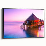 Black and white landscape painting of Tahiti on framed canvas, ideal for bedroom wall art.
