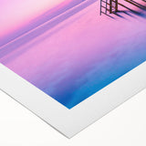 Art deco poster of Tahiti landscape on rolled canvas, featuring serene blue and green tones, ideal for dining room wall art.