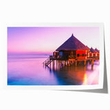 Extra large rolled print of Tahitian scenery with lush florals in vibrant greens and blues, ideal for dining room wall art.