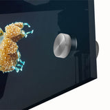 Large abstract wall art depicting oceania scenery in muted blue and green shades on acrylic glass.