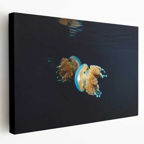 Side view of a stretched canvas featuring a serene Micronesian oceanic landscape, ideal for kitchen wall art.