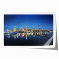 Extra large wall art featuring the Auckland skyline in muted gray and blue tones, ideal for art wall dining room.
