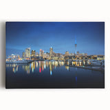 Black and white photograph of Auckland skyline on stretched canvas, ideal for kitchen wall art.