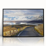 Large abstract wall art depicting Canterbury, New Zealand in muted earth tones on a framed acrylic.
