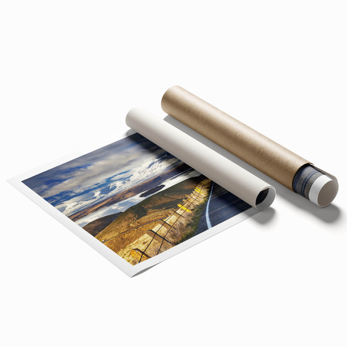 Extra large rolled print of a serene Canterbury, New Zealand landscape in soft green and blue tones.