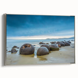 Landscape art painting of Otago, New Zealand in colorful hues on a silver-framed canvas, ideal for living room decor.