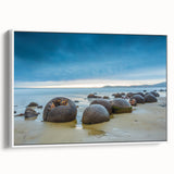 Vintage poster art of Otago, New Zealand scenery on framed canvas, featuring vibrant colors, ideal for living room decor.