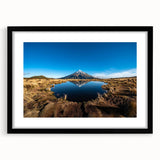 Abstract art print of Taranaki, New Zealand, in vibrant colors on a large canvas, suitable for living room decor.