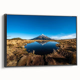 Black and white framed canvas of Taranaki landscape in New Zealand, ideal for bedroom wall art.