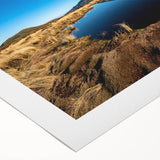 Art deco poster of Taranaki, New Zealand, in muted green and blue tones on rolled canvas, ideal for dining room wall art.