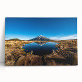 Black and white photo of Mount Taranaki on stretched canvas, ideal for kitchen wall art or bedroom ambiance.
