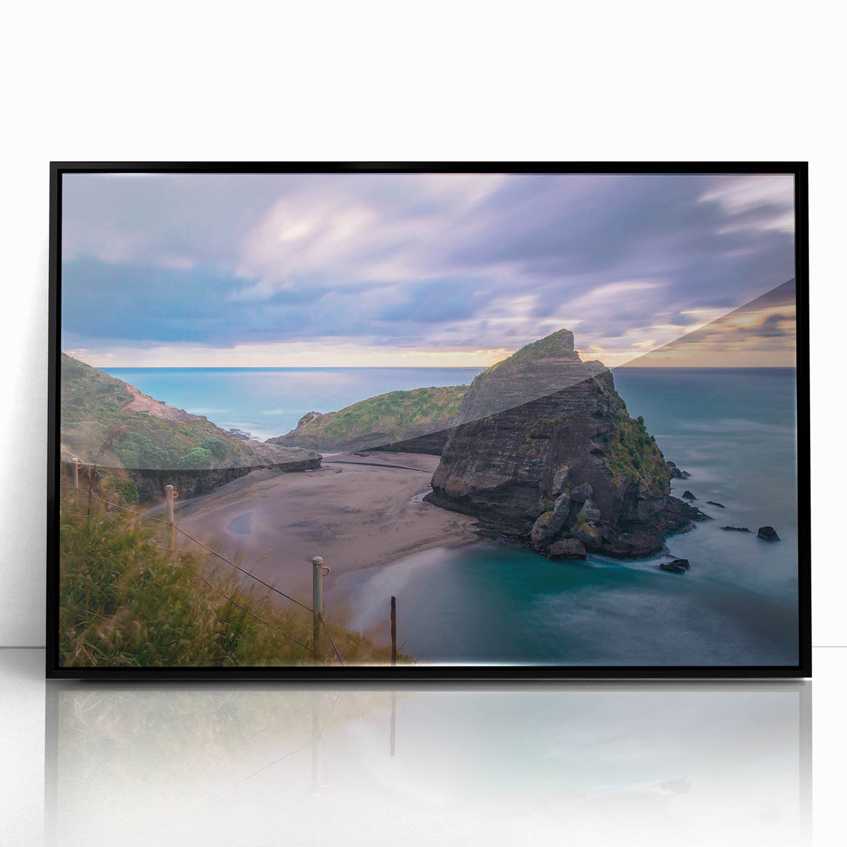 Large abstract wall art depicting New Zealand's West Coast in muted earth tones on a framed acrylic print.