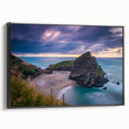 Black and white framed canvas depicting a vintage-style New Zealand West Coast landscape, ideal for bedroom wall art.