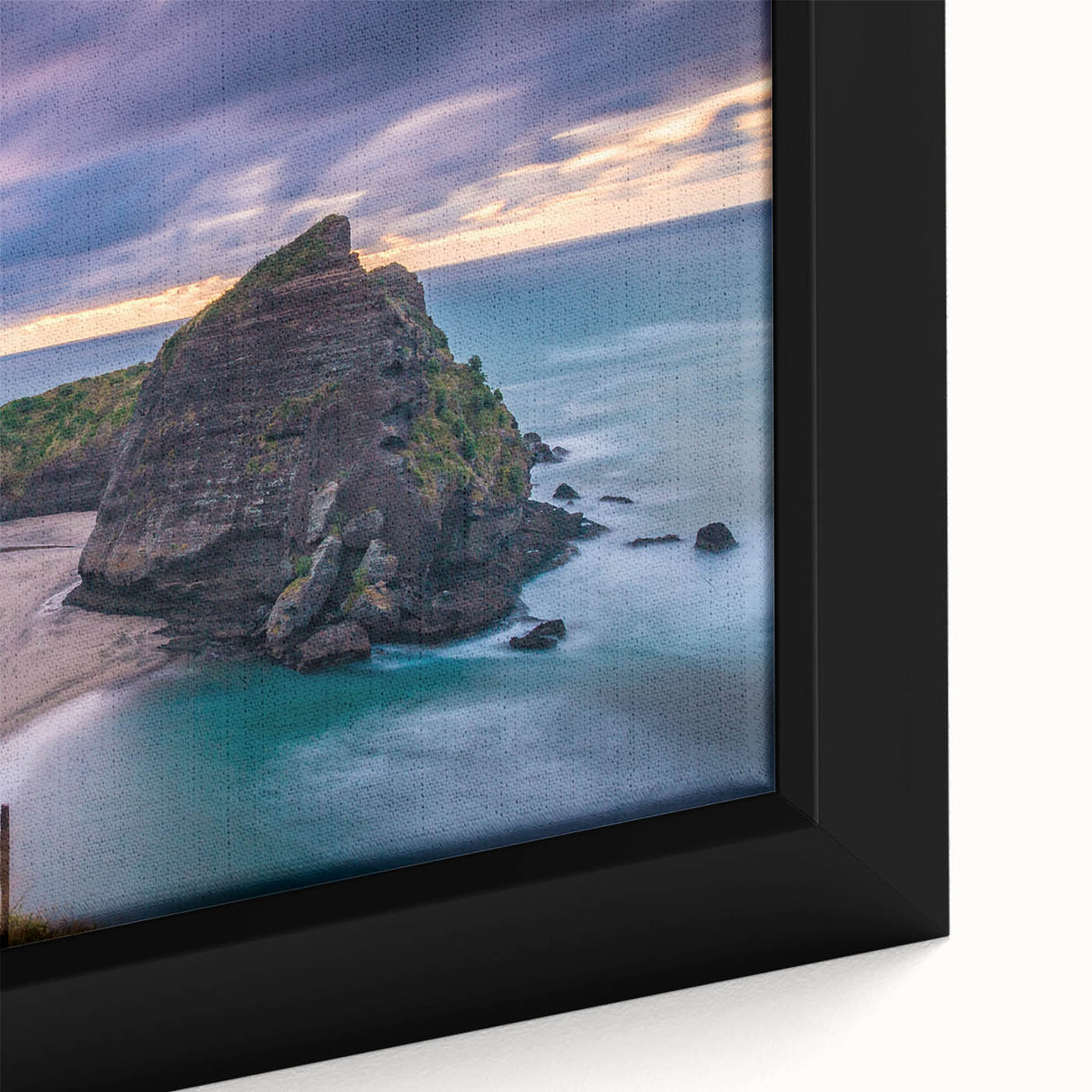 Extra large framed canvas featuring a textured black wall art scene of New Zealand's West Coast.