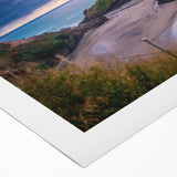 Art deco poster featuring the rugged coastline of New Zealand's West Coast in muted earth tones on rolled canvas.
