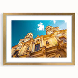 Extra large abstract art print of Buenos Aires skyline in gold frame, featuring textured strokes in earthy tones.