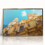 Acrylic print of Buenos Aires landscape in muted gold tones on a large framed canvas, suitable for modern art wall decor.