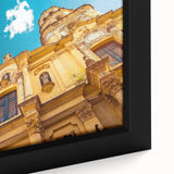 Extra large framed canvas featuring a textured depiction of a colorful Buenos Aires cityscape in black and other vibrant…