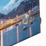 Large abstract wall art depicting a South American scenery in vibrant colors on acrylic glass, suited for dining room decor.