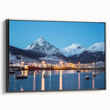 Black and white framed canvas of an Argentine landscape, ideal for bedroom wall decor with a vintage poster art style.