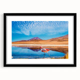 Extra large abstract art print depicting a colorful, textured Bolivian landscape on a black framed canvas.