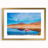 Extra large abstract art print depicting a textured Bolivian landscape in muted earth tones, framed in gold.