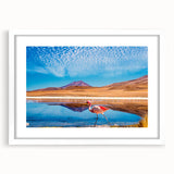 Abstract art print of a South American landscape in muted earth tones, framed with a white mat.