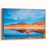 Vintage poster art of a Bolivian landscape on framed canvas, featuring muted earth tones, ideal for bedroom wall decor.
