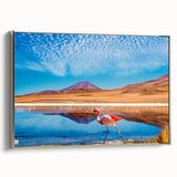 Framed canvas featuring a colorful Bolivian landscape with silver frame, ideal for adding a vintage touch to any room.