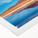 Art deco poster of a Bolivian landscape on rolled canvas, featuring earthy tones, ideal for dining room wall art.