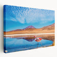 Side view of a large stretched canvas depicting a scenic Bolivian landscape in muted earth tones, ideal for kitchen wall art.