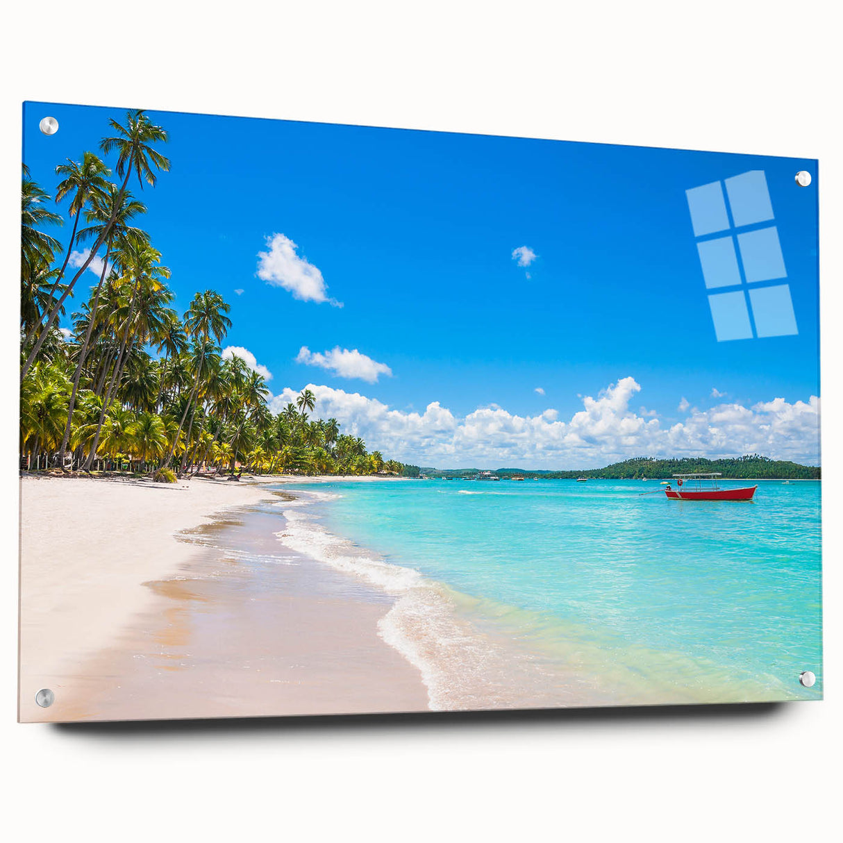 Acrylic print of abstract South American scenery in vibrant earth tones, ideal for dining room decor.
