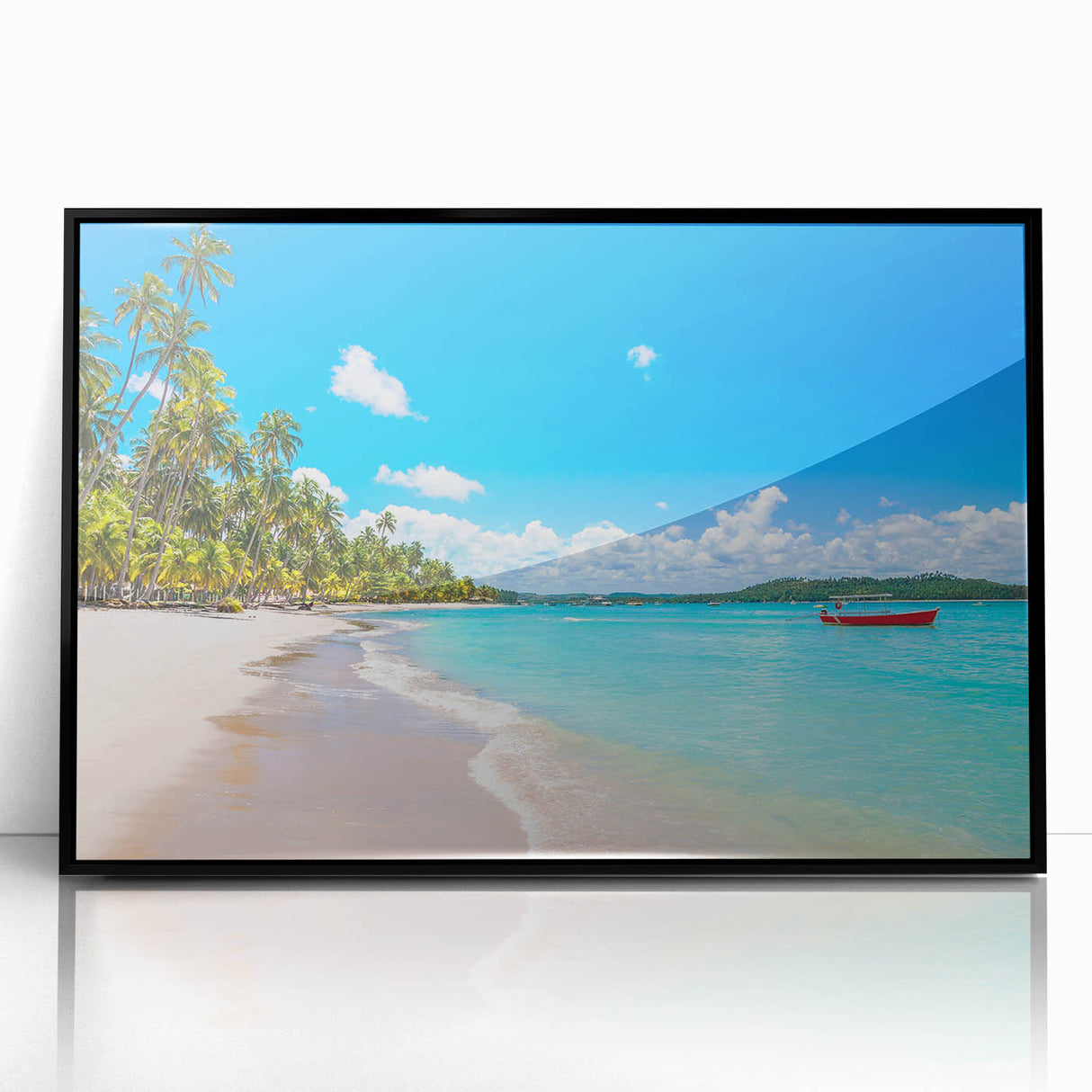 Large abstract wall art featuring a stylized Brazilian landscape in vibrant colors on a framed acrylic panel.
