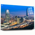Acrylic print of Santiago, Chile skyline in muted earth tones, ideal for dining room decor.