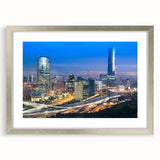 Textured abstract art print of Santiago skyline in muted earth tones on a framed canvas, ideal for bedroom art.