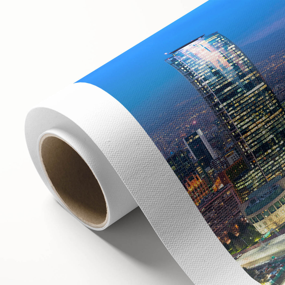 Art deco poster of Santiago skyline in pastel shades on rolled canvas, ideal for nursery wall art.
